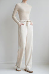 Homey Wool And Acetate Wide Leg Pants - White